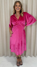 CurveWow Velvet Wrap Dress Cerise