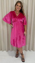 CurveWow Velvet Wrap Dress Cerise