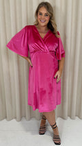 CurveWow Velvet Wrap Dress Cerise