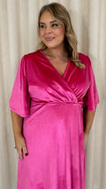 CurveWow Velvet Wrap Dress Cerise