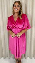 CurveWow Velvet Wrap Dress Cerise