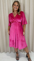 CurveWow Velvet Wrap Dress Cerise