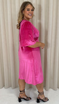 CurveWow Velvet Wrap Dress Cerise