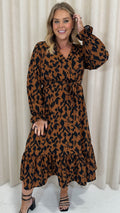 CurveWow Long Sleeve Wrap Midaxi Dress Brown Animal