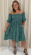 CurveWow Smock Dress Green Disty Floral