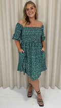 CurveWow Smock Dress Green Disty Floral