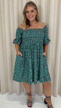 CurveWow Smock Dress Green Disty Floral