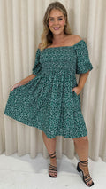 CurveWow Smock Dress Green Disty Floral