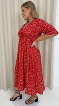 CurveWow Wrap Midi Dress Red Ditsy