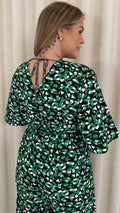 CurveWow Angel Sleeve Wrap Jumpsuit Tie Waist Green Smudge