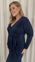 CurveWow Plisse Wrap Top Navy