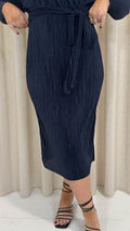 CurveWow Plisse Midi Skirt Navy