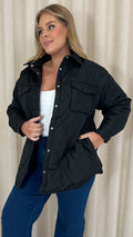 CurveWow Quilted Popper Button Jacket Black