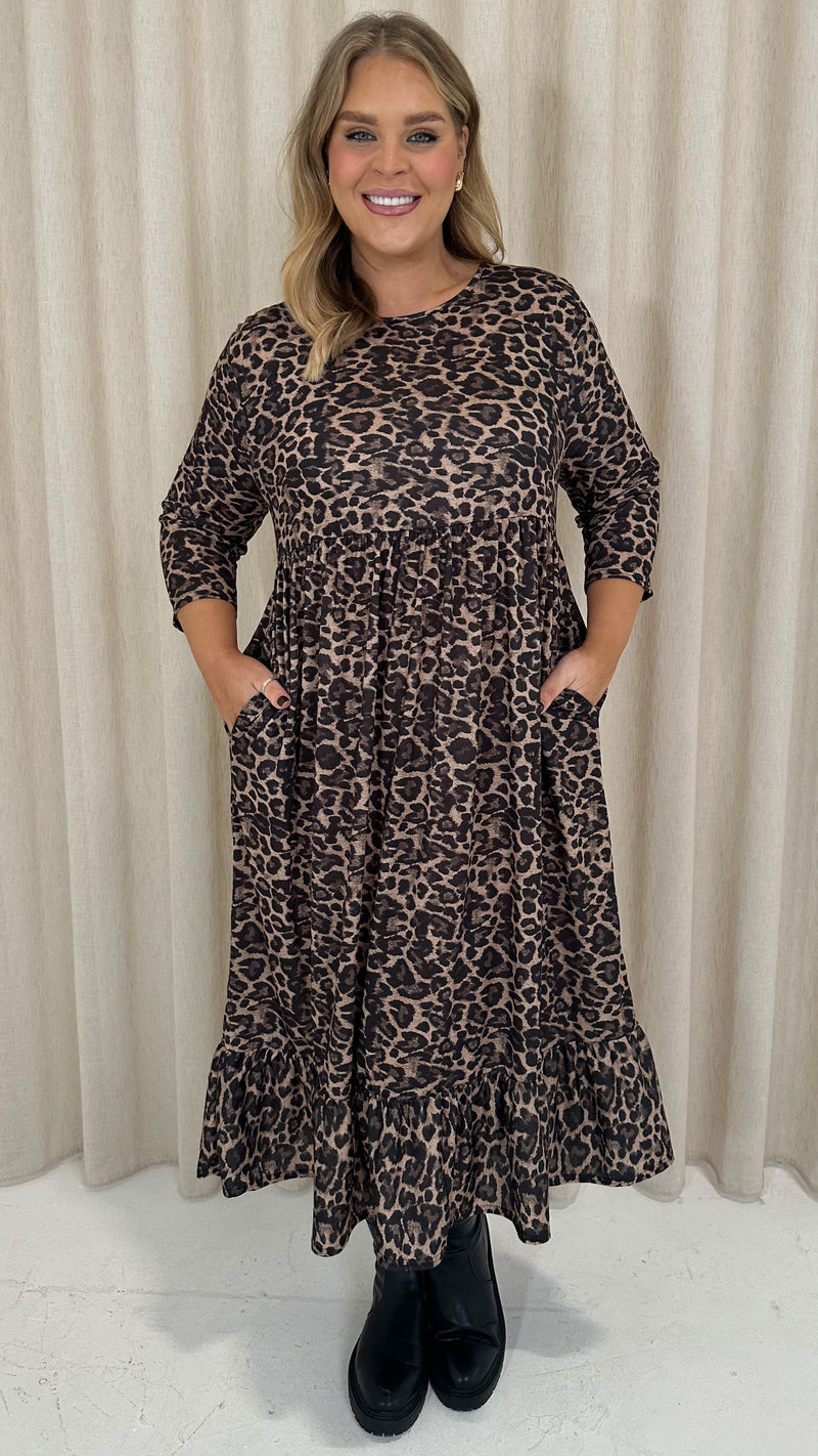 CurveWow Smock Dress With Pockets Leopard