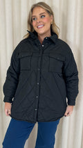 CurveWow Quilted Popper Button Jacket Black