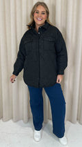 CurveWow Quilted Popper Button Jacket Black