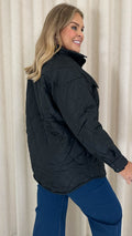 CurveWow Quilted Popper Button Jacket Black