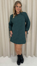 CurveWow Printed Tie Sleeve Shift Dress Teal Spot