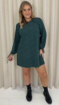 CurveWow Printed Tie Sleeve Shift Dress Teal Spot