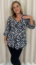 CurveWow V Neck Peplum Top Mono Animal Print