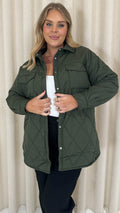 CurveWow Quilted Popper Button Jacket Khaki