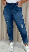 CurveWow Slim Ripped Boyfriend Jean - Dark Wash