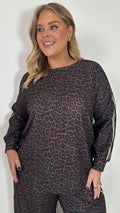 CurveWow Printed Tape Shoulder Long Sleeve Top Leopard