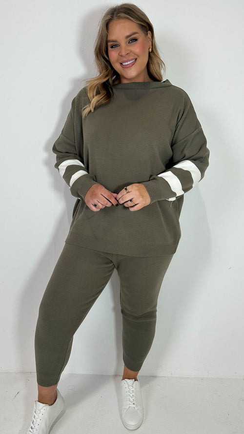 CurveWow Knitted Co-Ord Khaki