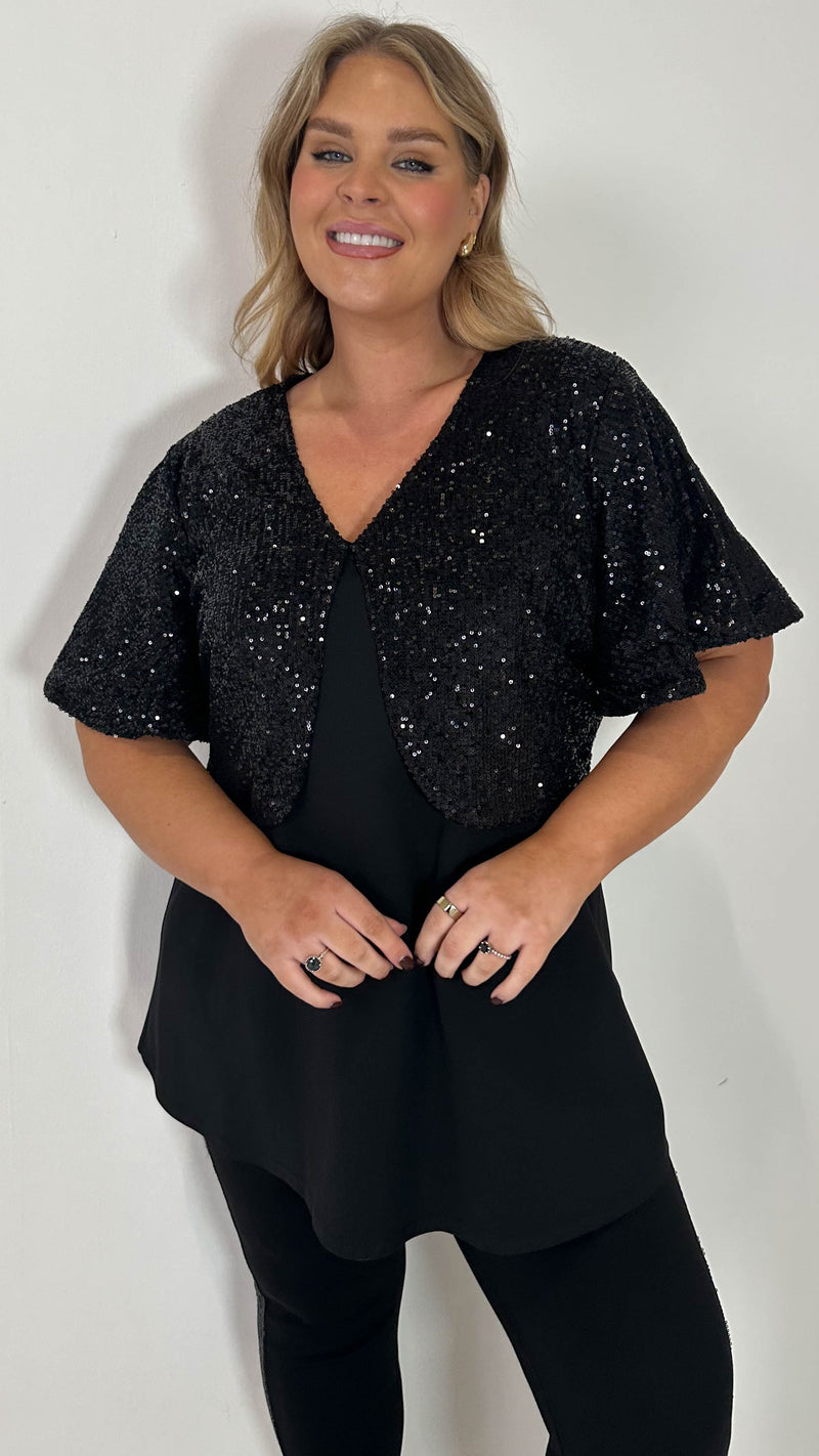 CurveWow Sequin Shrug Black