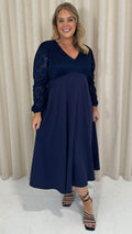 CurveWow Midaxi Lace Bodice Dress Navy