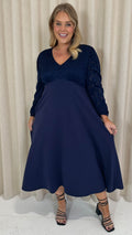 CurveWow Midaxi Lace Bodice Dress Navy