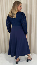 CurveWow Midaxi Lace Bodice Dress Navy