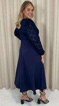 CurveWow Midaxi Lace Bodice Dress Navy