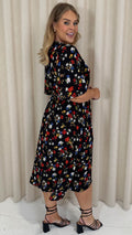 CurveWow Wrap Midi Dress Black Floral