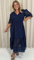 Curvewow Shiffly Panel Wrap Maxi Dress Navy