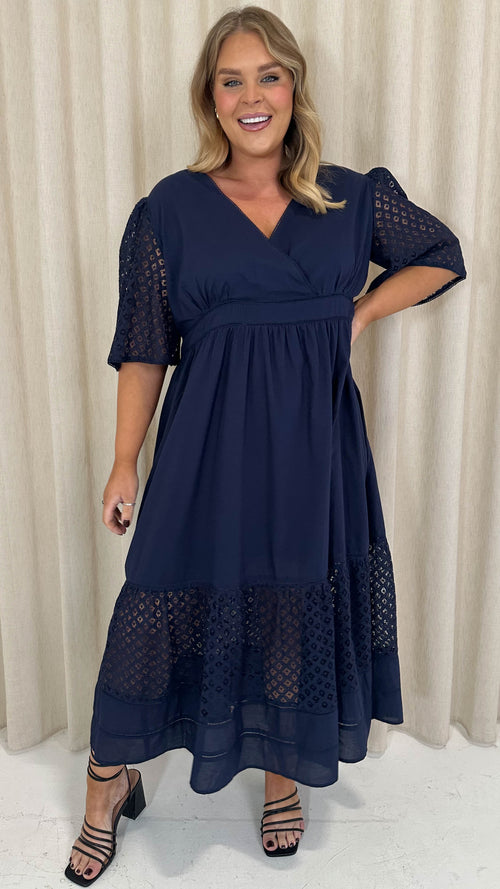 Curvewow Shiffly Panel Wrap Maxi Dress Navy