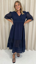 Curvewow Shiffly Panel Wrap Maxi Dress Navy