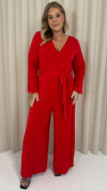 CurveWow V Neck Wrap Jumpsuit Red