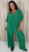 CurveWow Textured Wide Leg Trouser Green