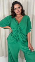 CurveWow Textured Twist Front Top Green