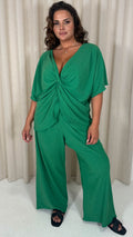 CurveWow Textured Wide Leg Trouser Green