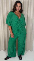 CurveWow Textured Wide Leg Trouser Green