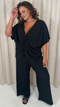 CurveWow Textured Wide Leg Trouser Black