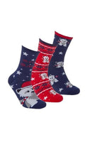 3 Pack Christmas Socks Blue/Red/Blue