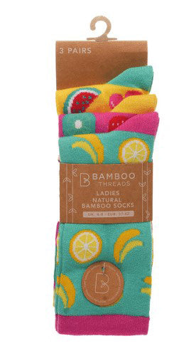 3 Pack Bamboo Novelty Design Socks Fruit