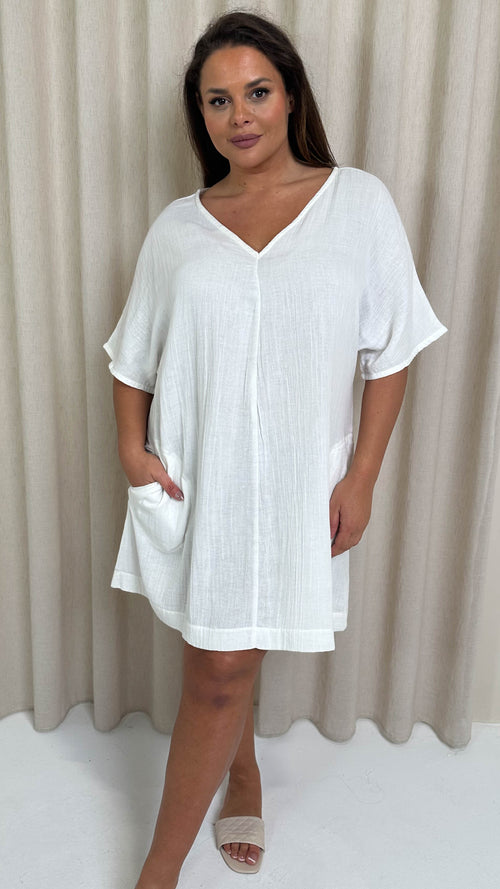 CurveWow Cotton Pocket Dress White